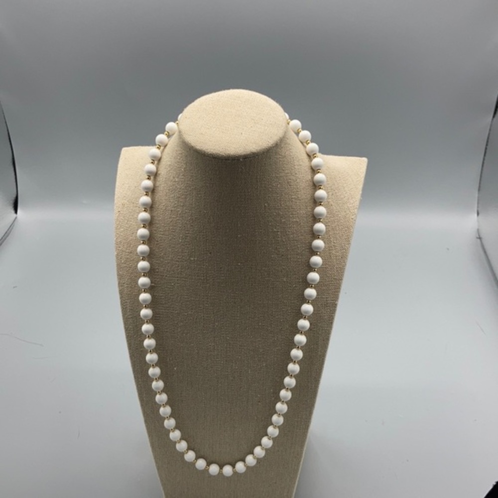 Vintage Monet White & Goldtone Beaded Necklace